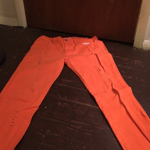 Orange skinny jeans