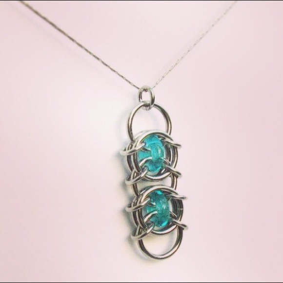 Chainmaile Pendant Necklace Hand Torched Sea Glass