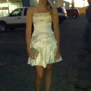 White homecoming dress with gold detail