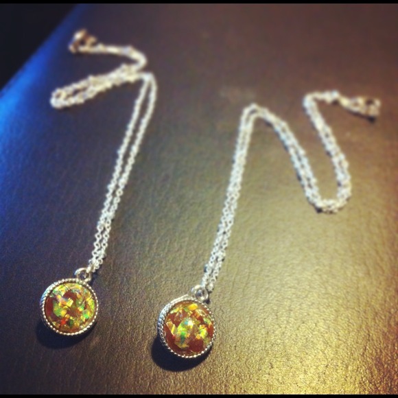 Amber Fire Foil Pendant Necklace, Sterling Silver
