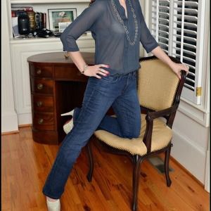 Sheer slate blue 3/4 sleeve top