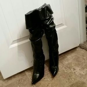 Sexy black feux knee high heels