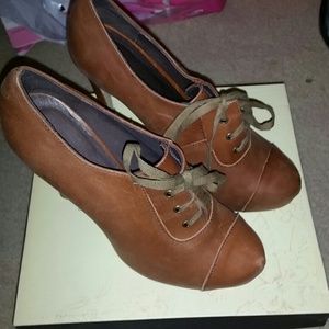 Cognac lace up bootie heels