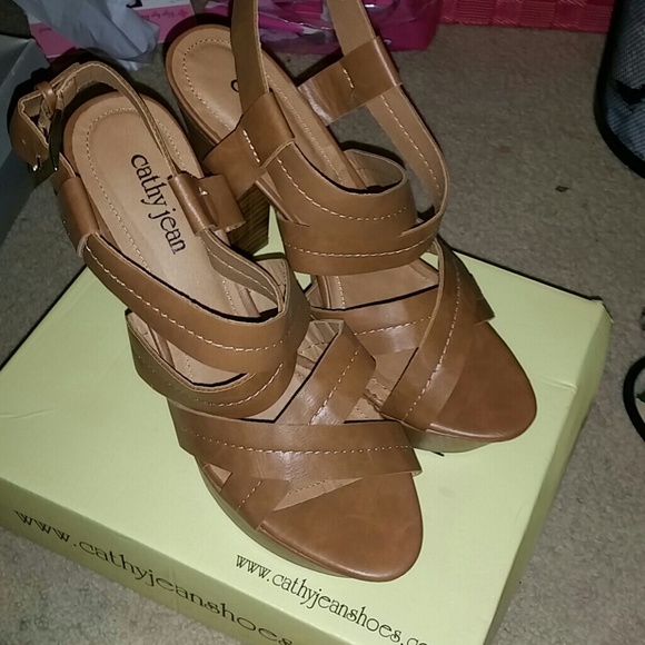 Strapped cognac wide heel