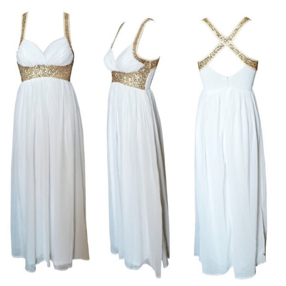 Gold Sequins Chiffon Maxi Dress