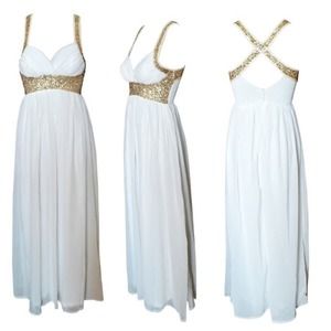 Gold Sequins Chiffon Maxi Dress