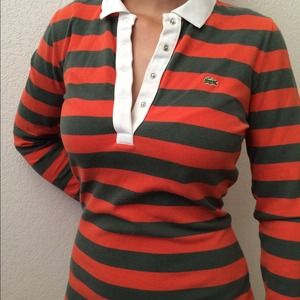 Women's LS Orange/Olive Strip Lacoste Size 34