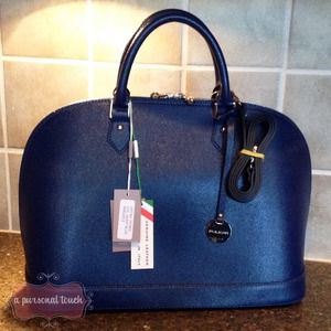 PULICATI Blue Italian Leather Alma Style Satchel