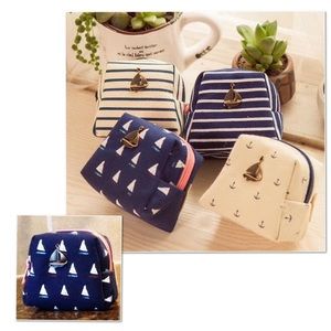 Nautical Sail Boat Zip Coin Change Purse Blue Pink