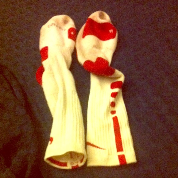 White and red nike elite socks