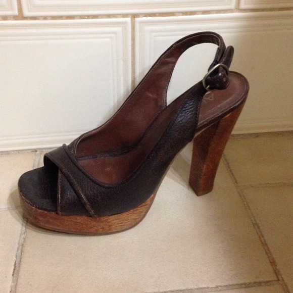 Brown leather platform heels