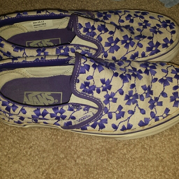 One of a kind Tan & Purple Vans