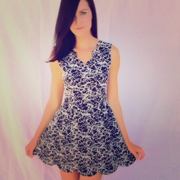 Scalloped Navy Dress