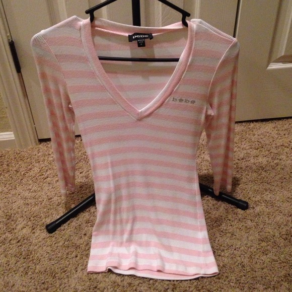Pink and white stripe Bebe 3/4 length sleeve top