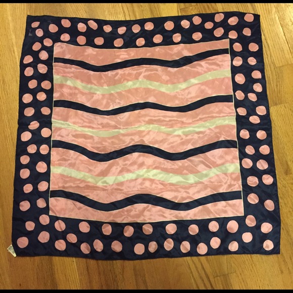Vintage silk scarf pink and blue polka dot Vera