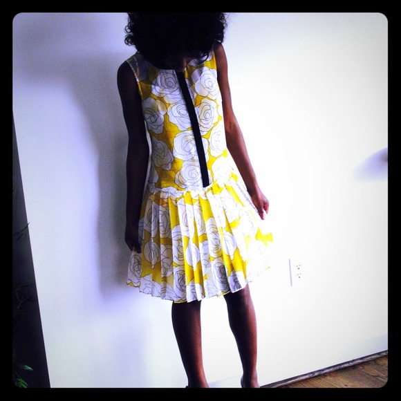 Yellow pleated chiffon dress