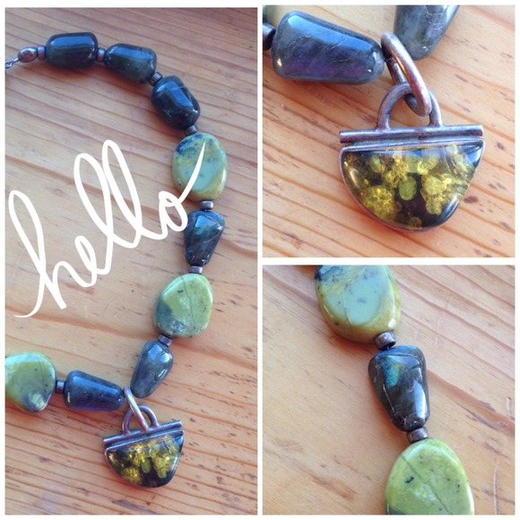 GREEN TURQUOISE, AMBER, LABRADORITE & STERLING