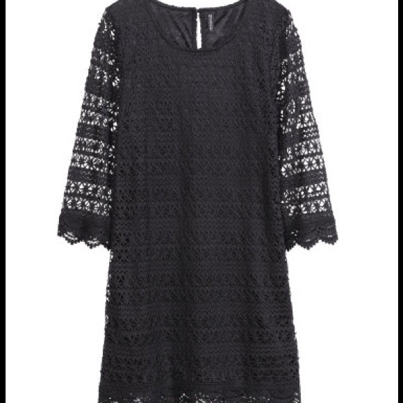 Black, lace, 3/4 sleeve dress.