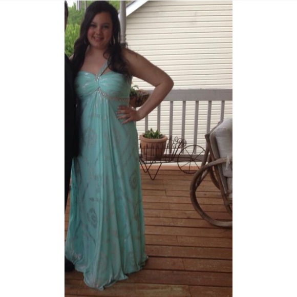 Turquoise and Silver A-Line Prom Dress