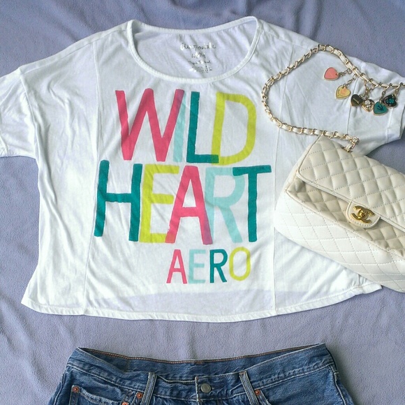 White Cropped Dolman Wild Heart Rainbow Graphic T - Picture 2 of 3