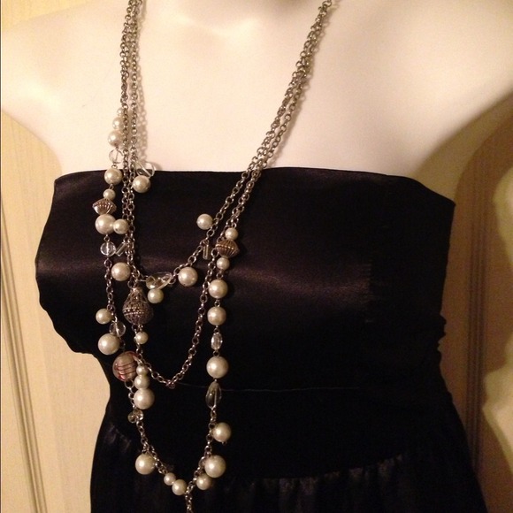 Black silky strapless top