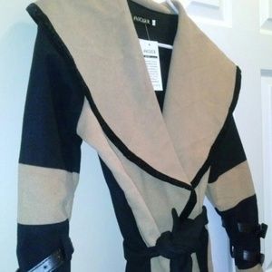 Beige and Black colorblock wrap jacket