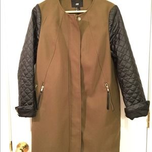 H&M Two Tone Leather Sleeves Military Coat
