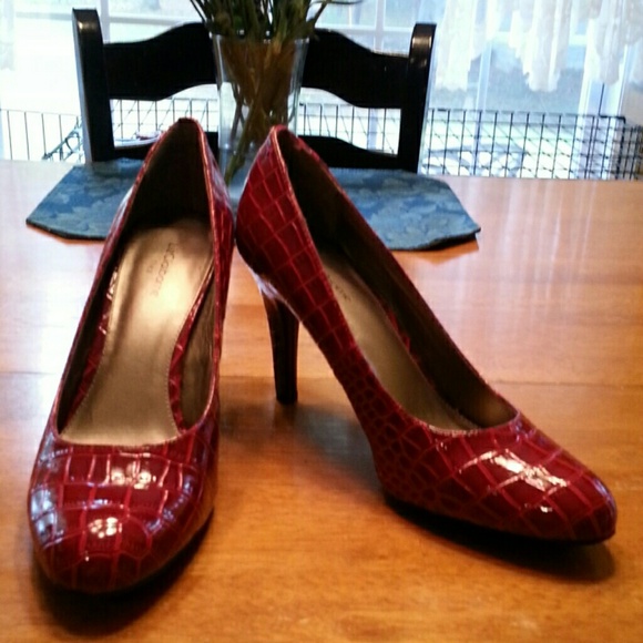 Red faux snake skin shoes