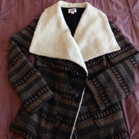 Drape shearling collar, patterned Sweater-Coat