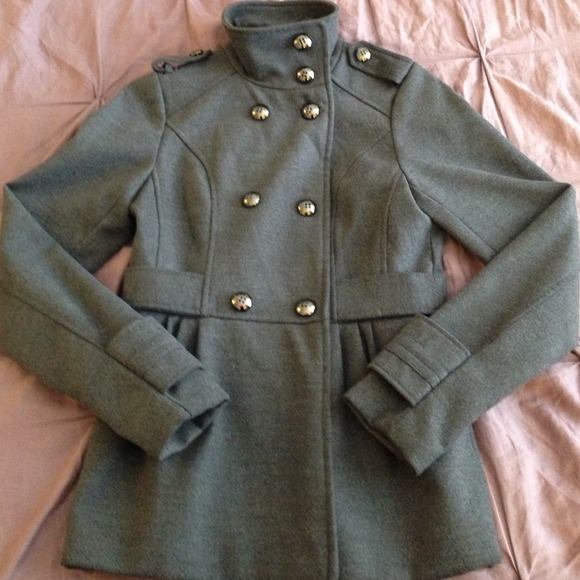 Military style, shoulder detail, grey pea coat
