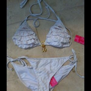 White bikini with gold embellishments