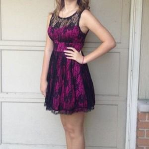 Pink with black lace dress