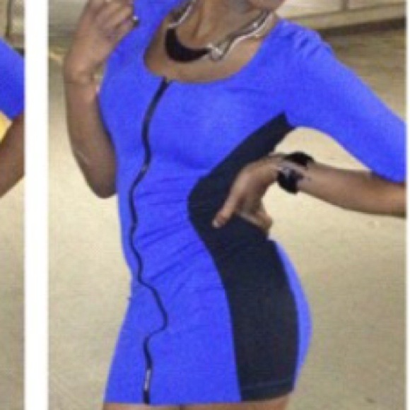 Blue and black body con dress - Picture 2 of 4