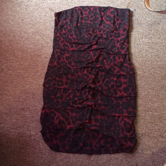 Nikibiki Dresses & Skirts - Red print cheetah strapless dress