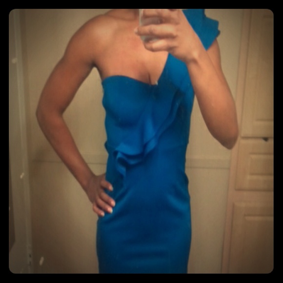 Blue ruffle dress 31" from shoulder to hem