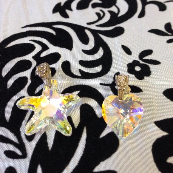 ⬇️ 2 pendants: swarovski starfish & heart, silver
