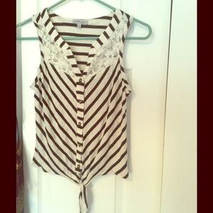 Charolette Russe Striped and lace tie-front tank