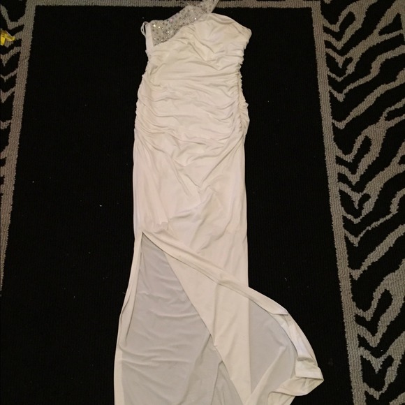 Long , cream evening gown