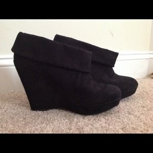 Black bootie wedges