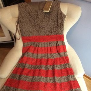 Francesca's taupe and red stripe lace dress