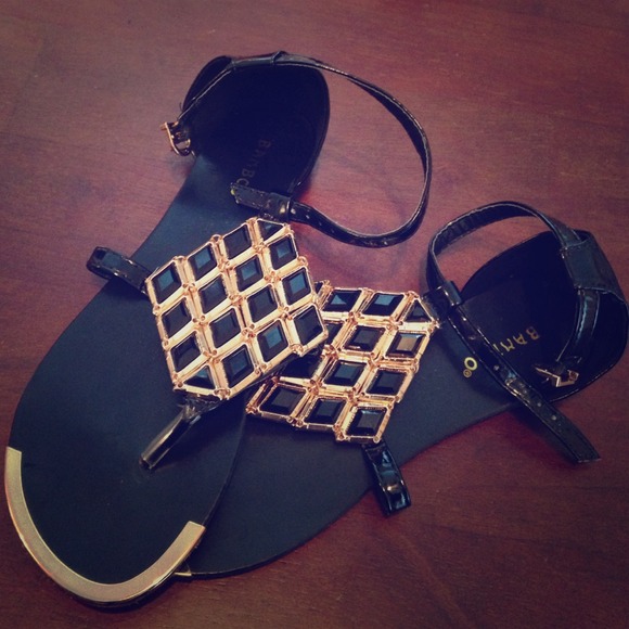 Black & Gold Bamboo sandals size 7 - Picture 1 of 2
