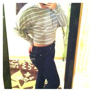 Heather grey and white long sleeved sweater.