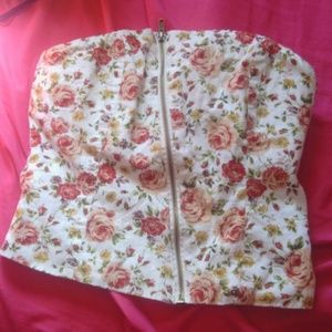 Strapless floral blouse