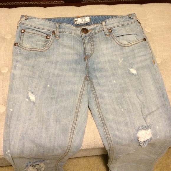 Light Wash distressed Free People skinny jeans.
