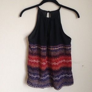 Printed tunic, Indian cotton, open-back with ties