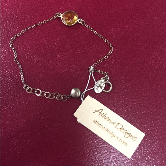 Bezel stone bracelet 14kt gf chain - Picture 2 of 4