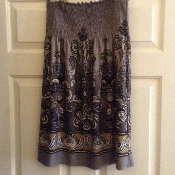 Grey Paisley Strapless Dress