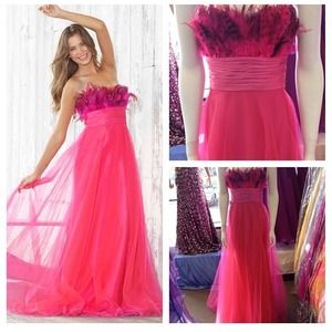 A line with satin bodice and tulle skirt.