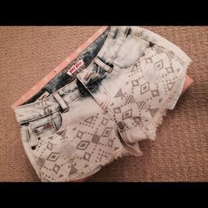 Tribal/Aztec acid wash shorts