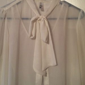 American Apparel White Chiffon Secretary Blouse